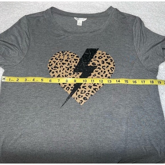 Gray Knotted Heart & Lightning Bolt T-Shirt Dress Cheetah Large Pockets - Picture 6 of 9